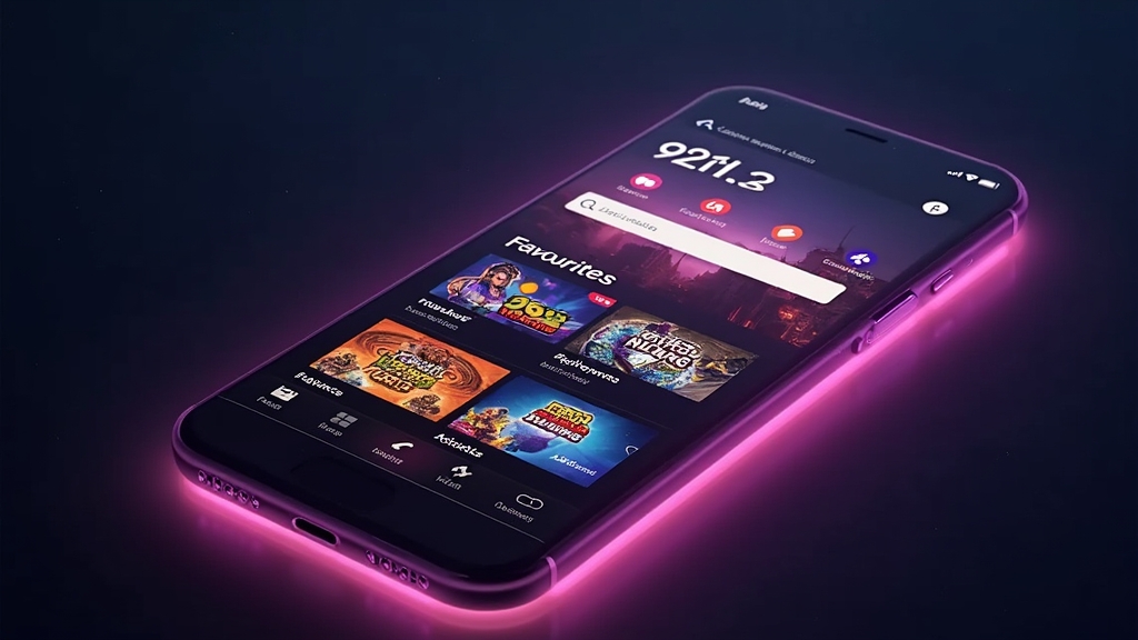 Casino app home screen with game tiles and navigation on a smartphone